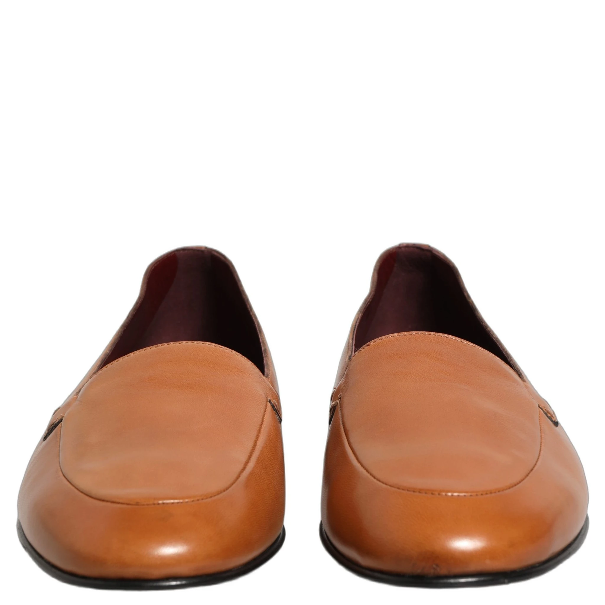 Brown Leather Logo Slip On Men Loafers Shoes