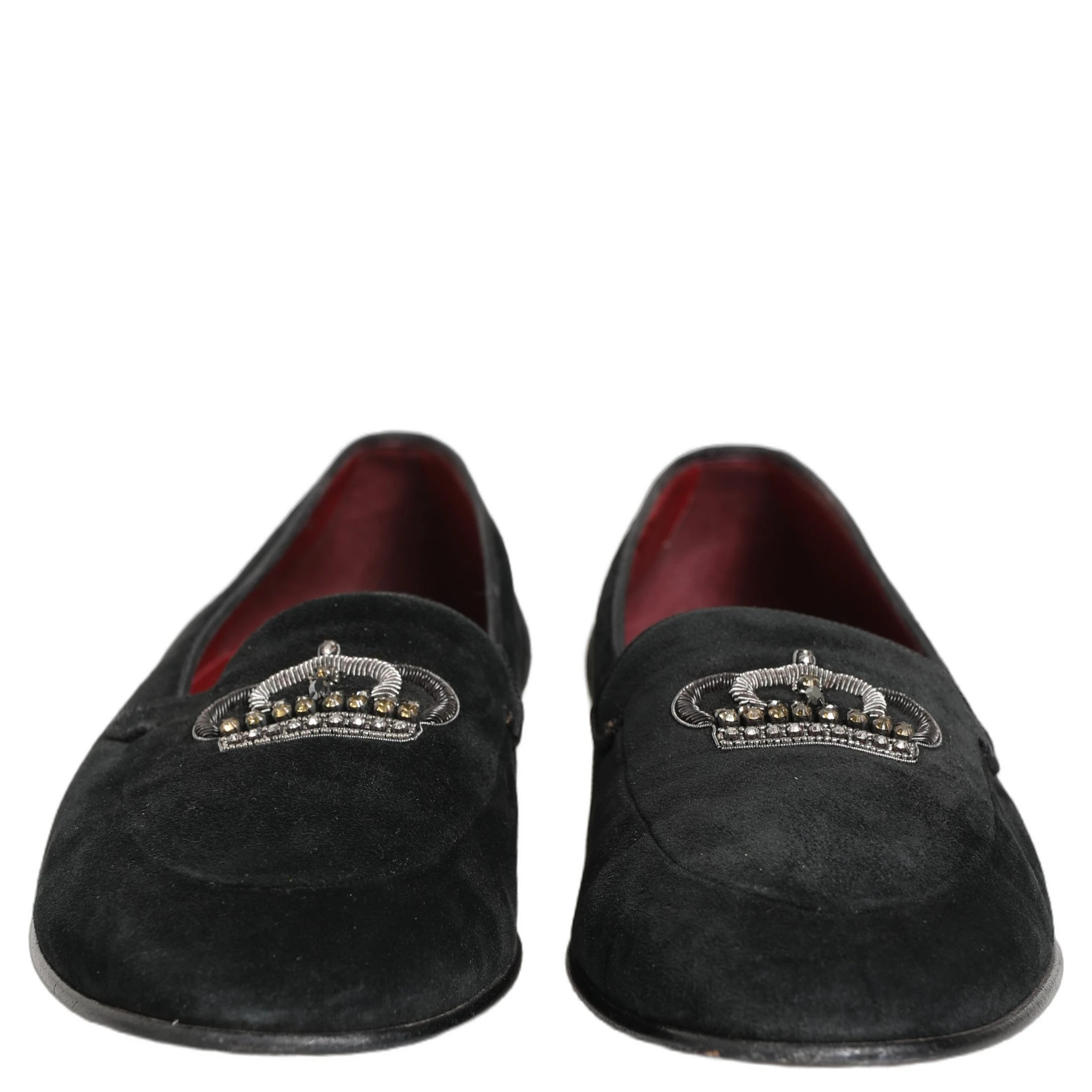Black Crown Embellished Dress Loafers Shoes