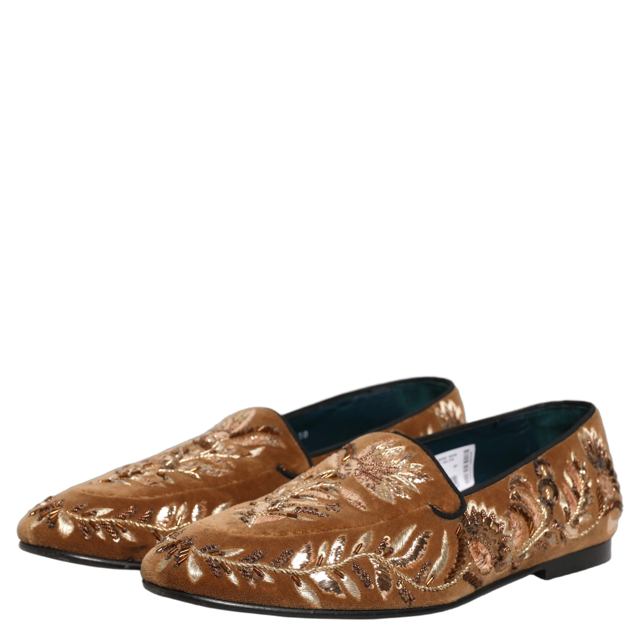Brown Velvet Floral Embroidery Loafers Shoes