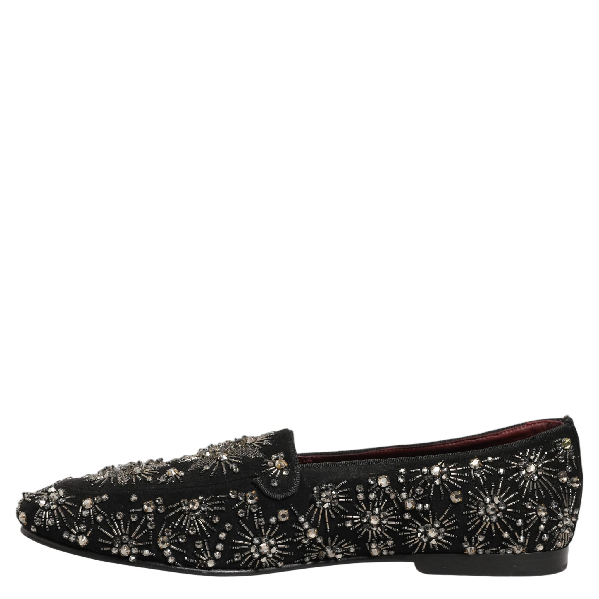 Black Crystal Embellished Dress Loafers Shoes