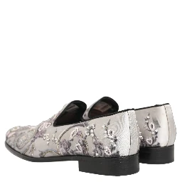 White Sequined Formal Slip On Loafers Shoes