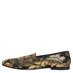 Black Gold Floral Jacquard Dress Loafers Shoes