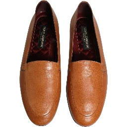 Brown Leather Logo Slip On Men Loafers Shoes