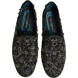 Black Rhinestone Embellished Loafers Shoes