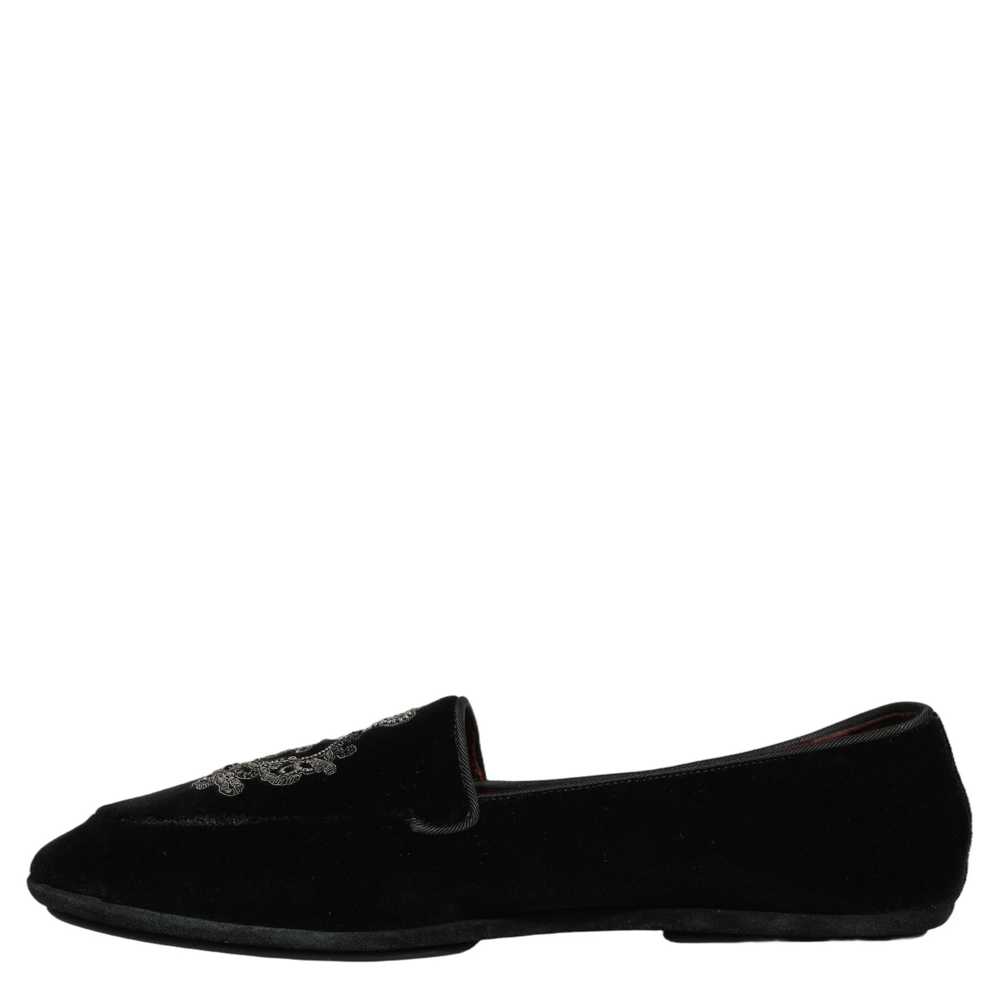 Black Velvet Crown Embroidery Loafers Shoes