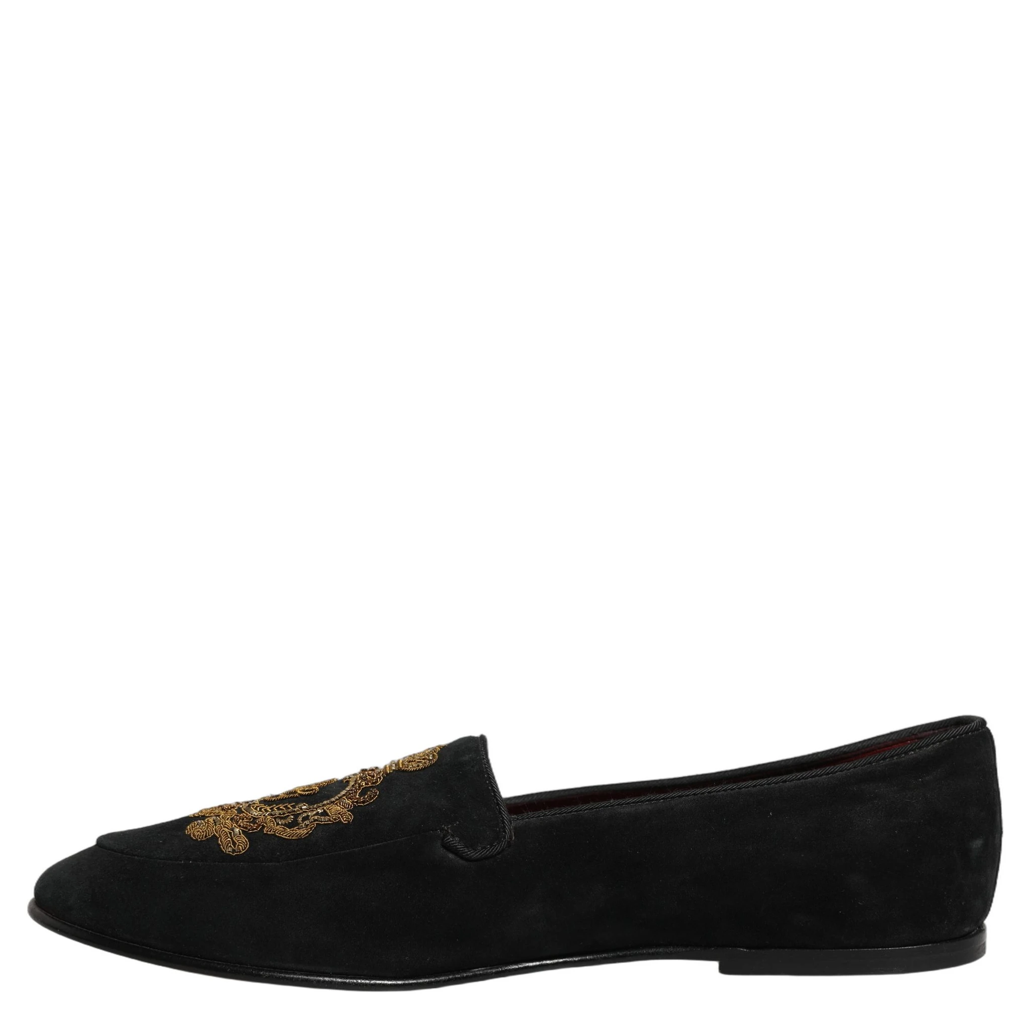 Black Velvet Crown Embroidery Loafers Shoes