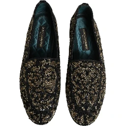 Black Gold Embellished Dress Loafers Shoes