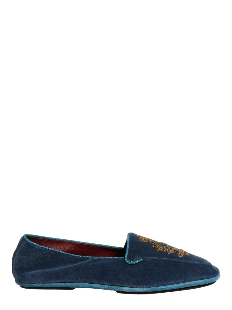 Blue Velvet Crown Embroidery Loafers Shoes alternative