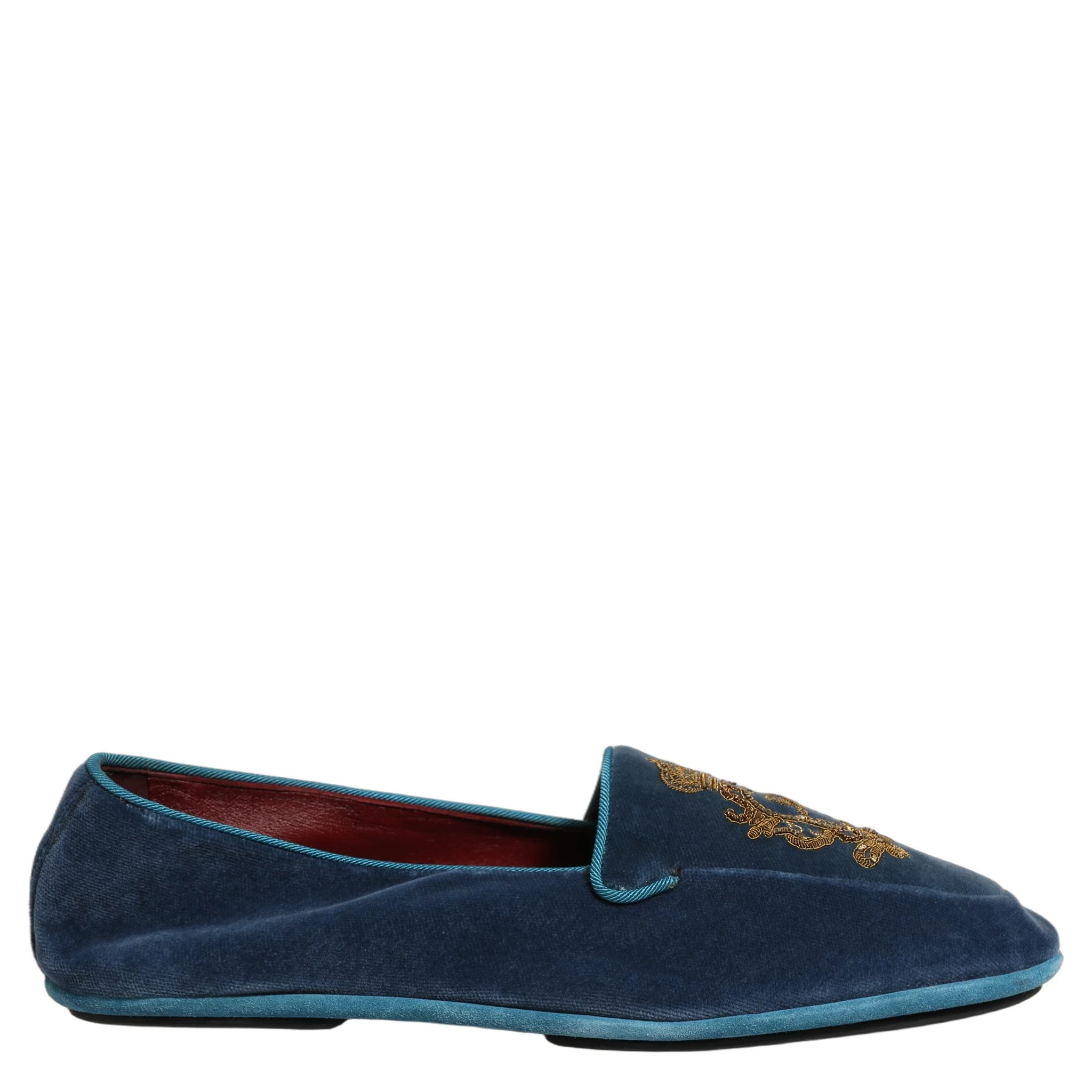 Blue Velvet Crown Embroidery Loafers Shoes