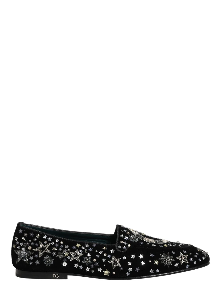 Black Crystal Embellished Dress Loafers Shoes