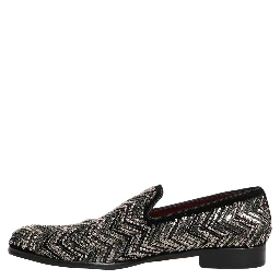 Black Velvet Floral Embellished Loafers Shoes