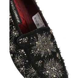 Black Crystal Embellished Dress Loafers Shoes