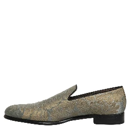 Gold Floral Jacquard Slip On Loafers Shoes