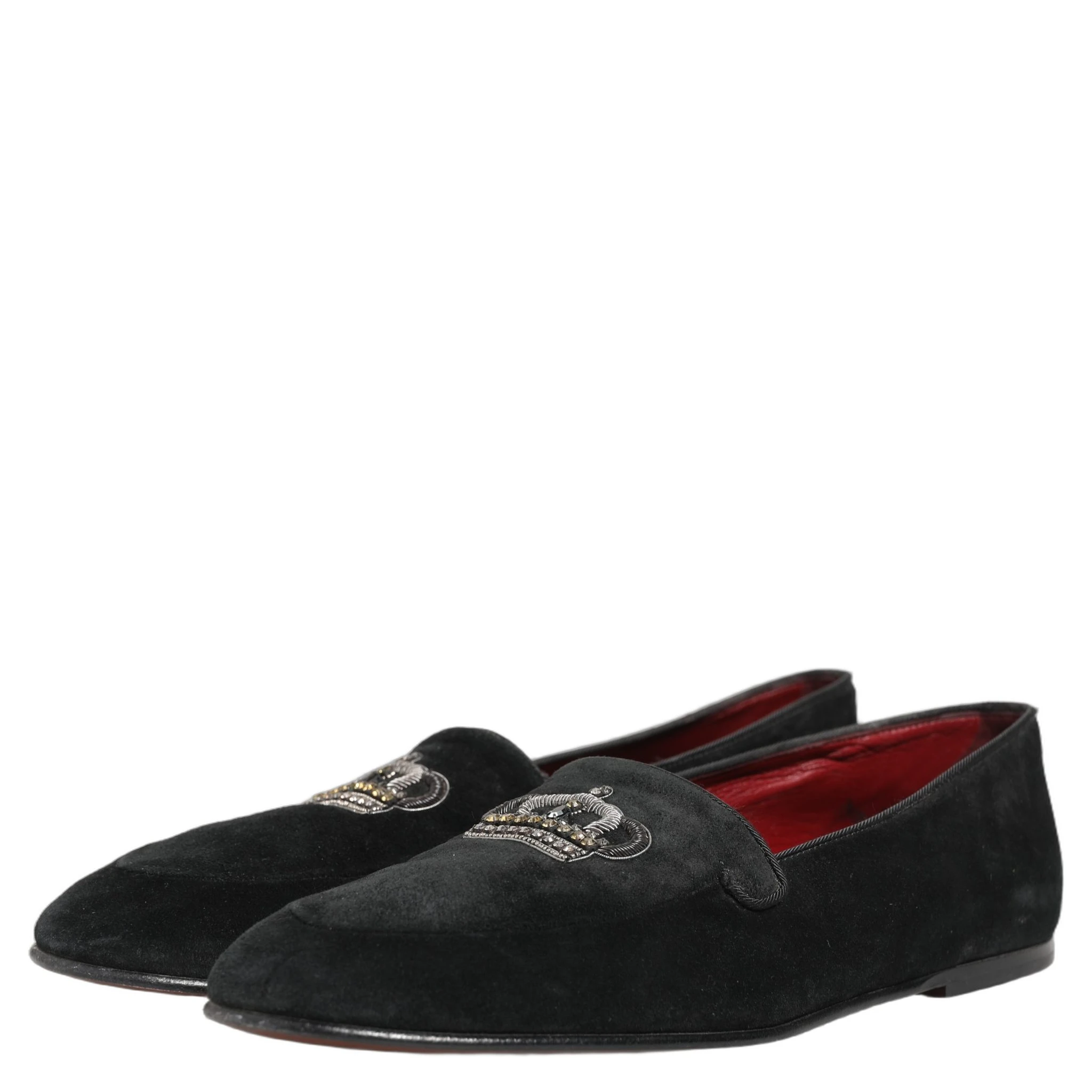 Black Crown Embellished Dress Loafers Shoes