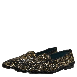 Black Gold Embellished Dress Loafers Shoes