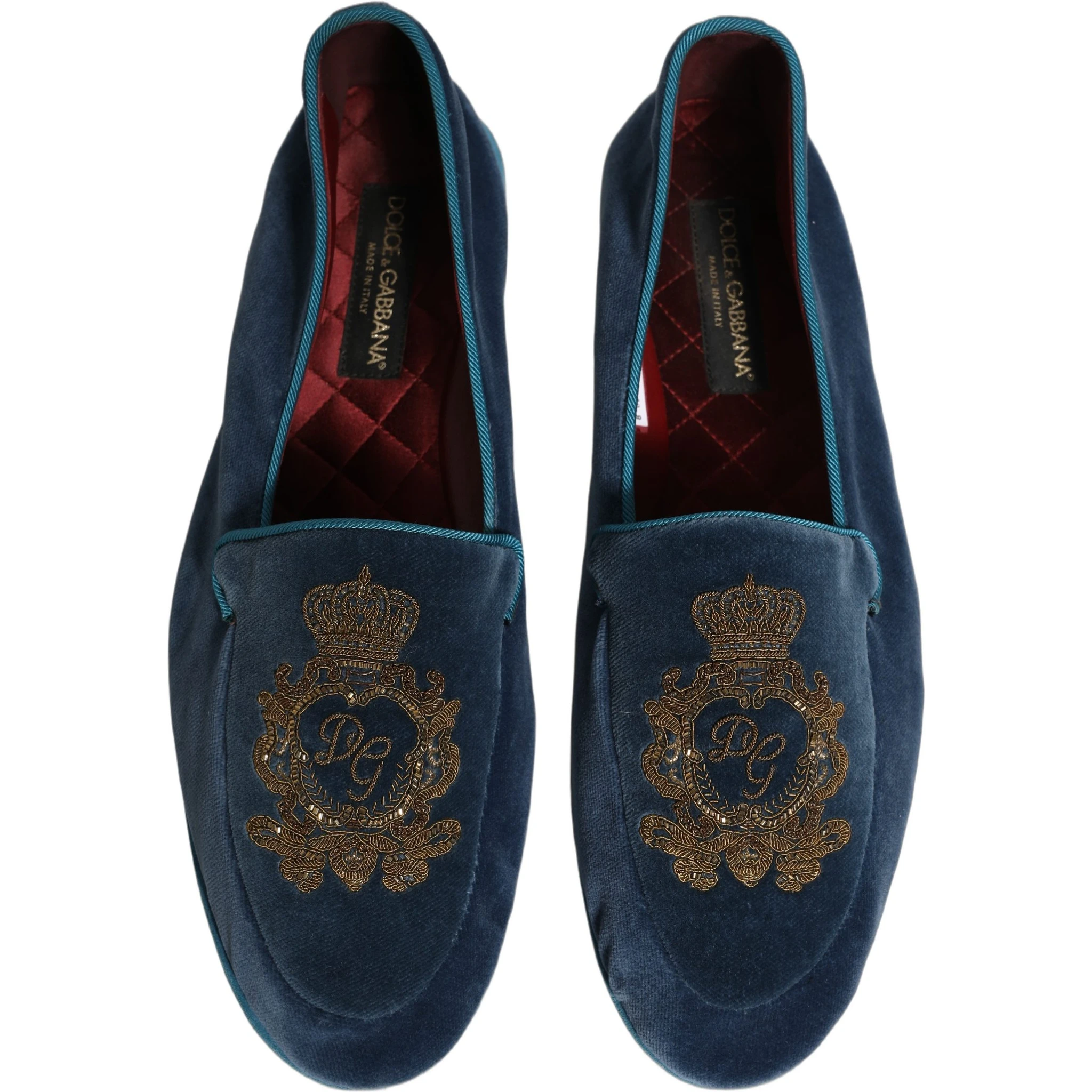 Blue Velvet Crown Embroidery Loafers Shoes