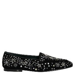 Black Crystal Embellished Dress Loafers Shoes