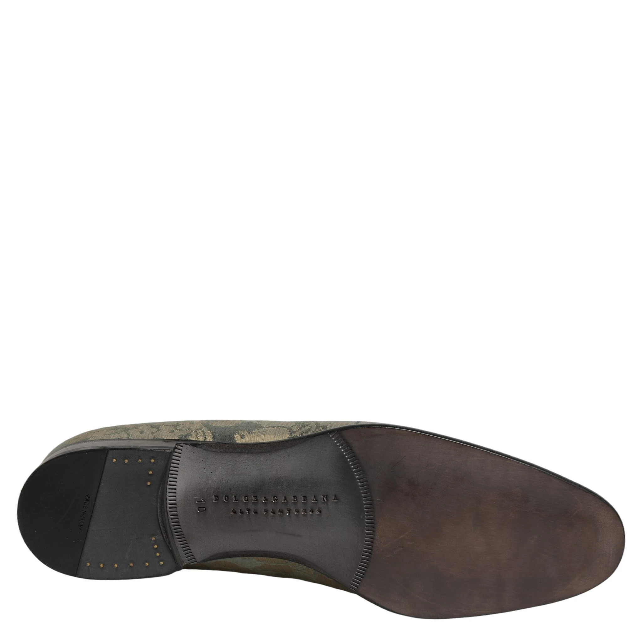 Gold Floral Jacquard Slip On Loafers Shoes
