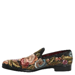 Black Velvet Floral Embroidery Loafers Shoes