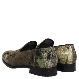 Brown Baroque Print Slip On Men Loafers Shoes