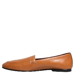 Brown Leather Logo Slip On Men Loafers Shoes