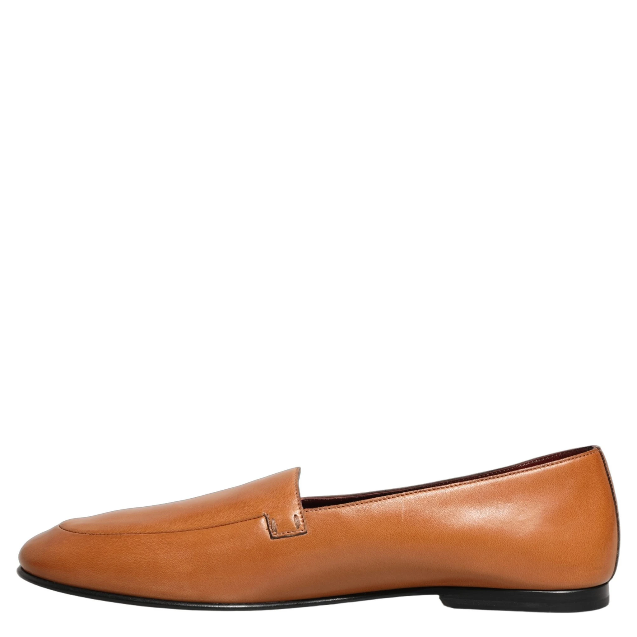 Brown Leather Logo Slip On Men Loafers Shoes