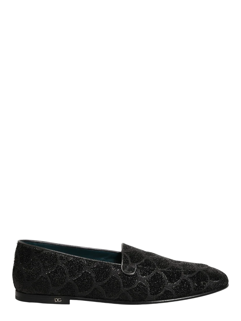 Black Glitter Brocade Men Dress Loafers Shoes