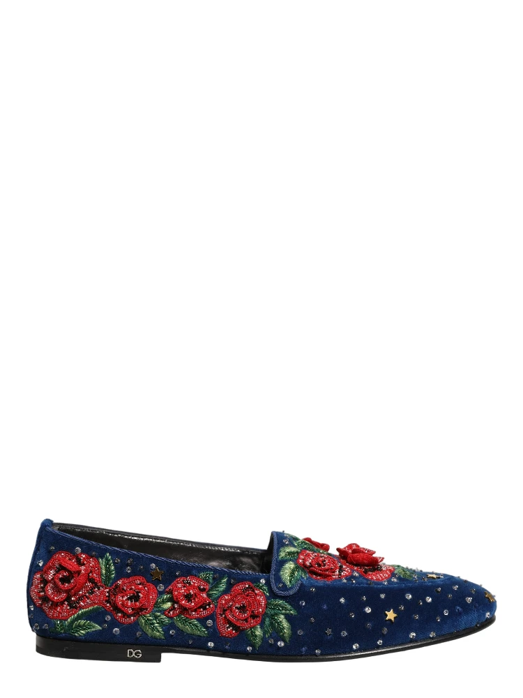 Blue Velvet Floral Slip On Dress Loafers Shoes alternative