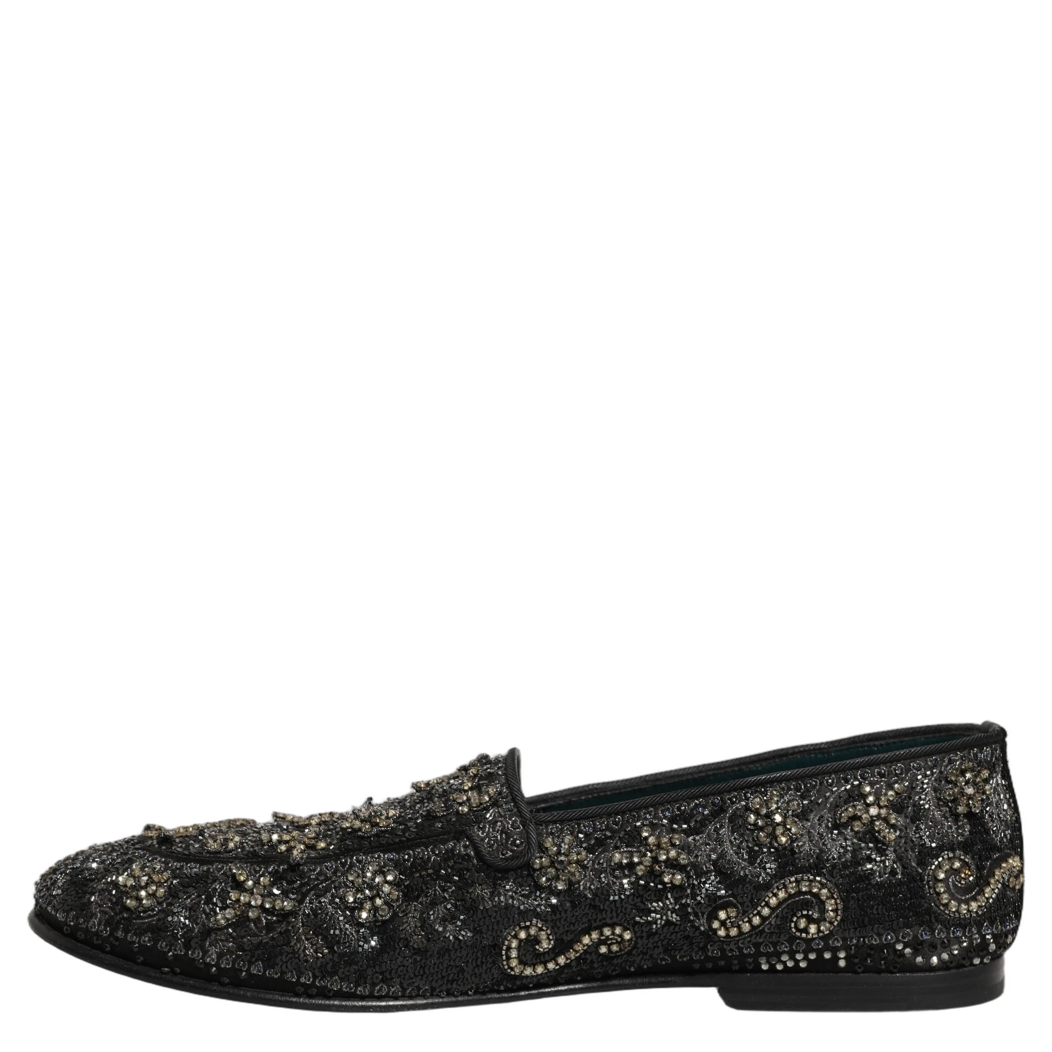 Black Rhinestone Embellished Loafers Shoes
