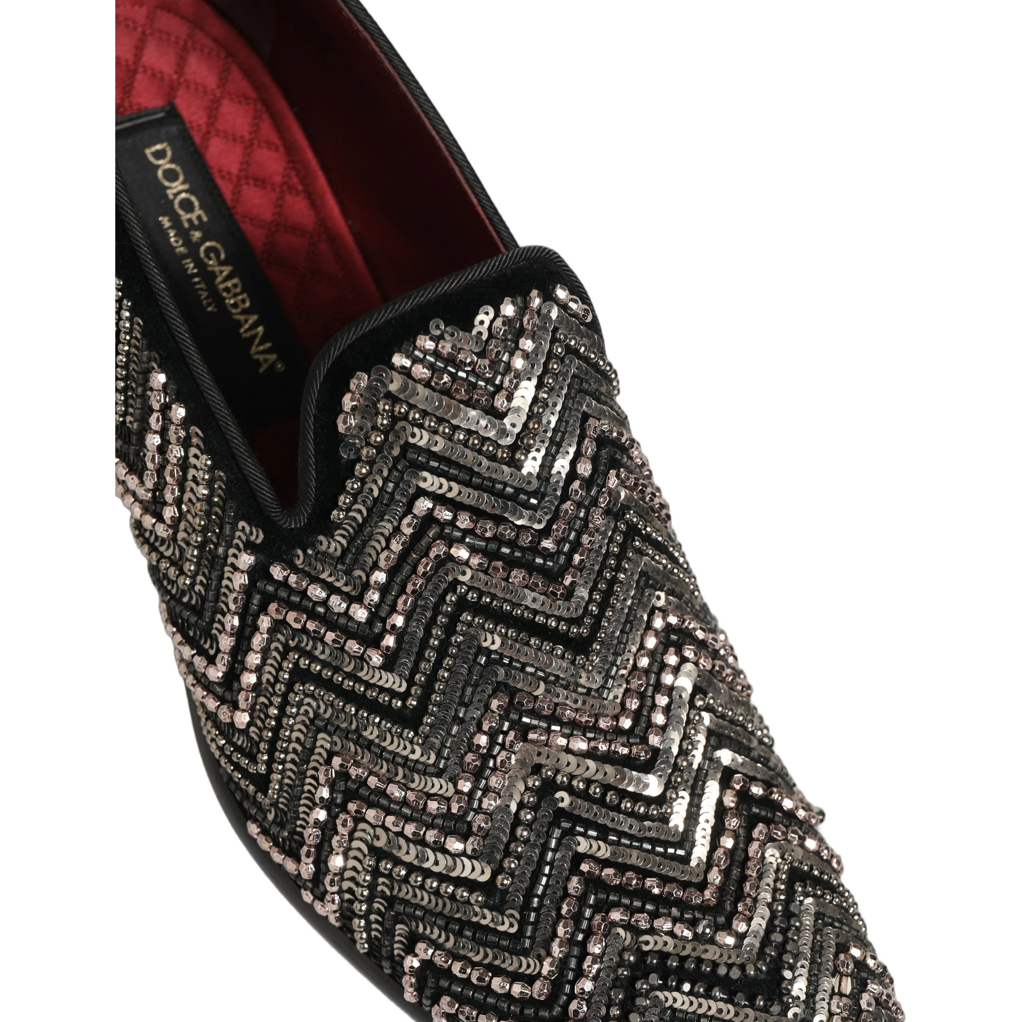 Black Velvet Floral Embellished Loafers Shoes