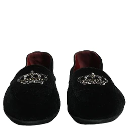 Black Crown Embellished Dress Loafers Shoes