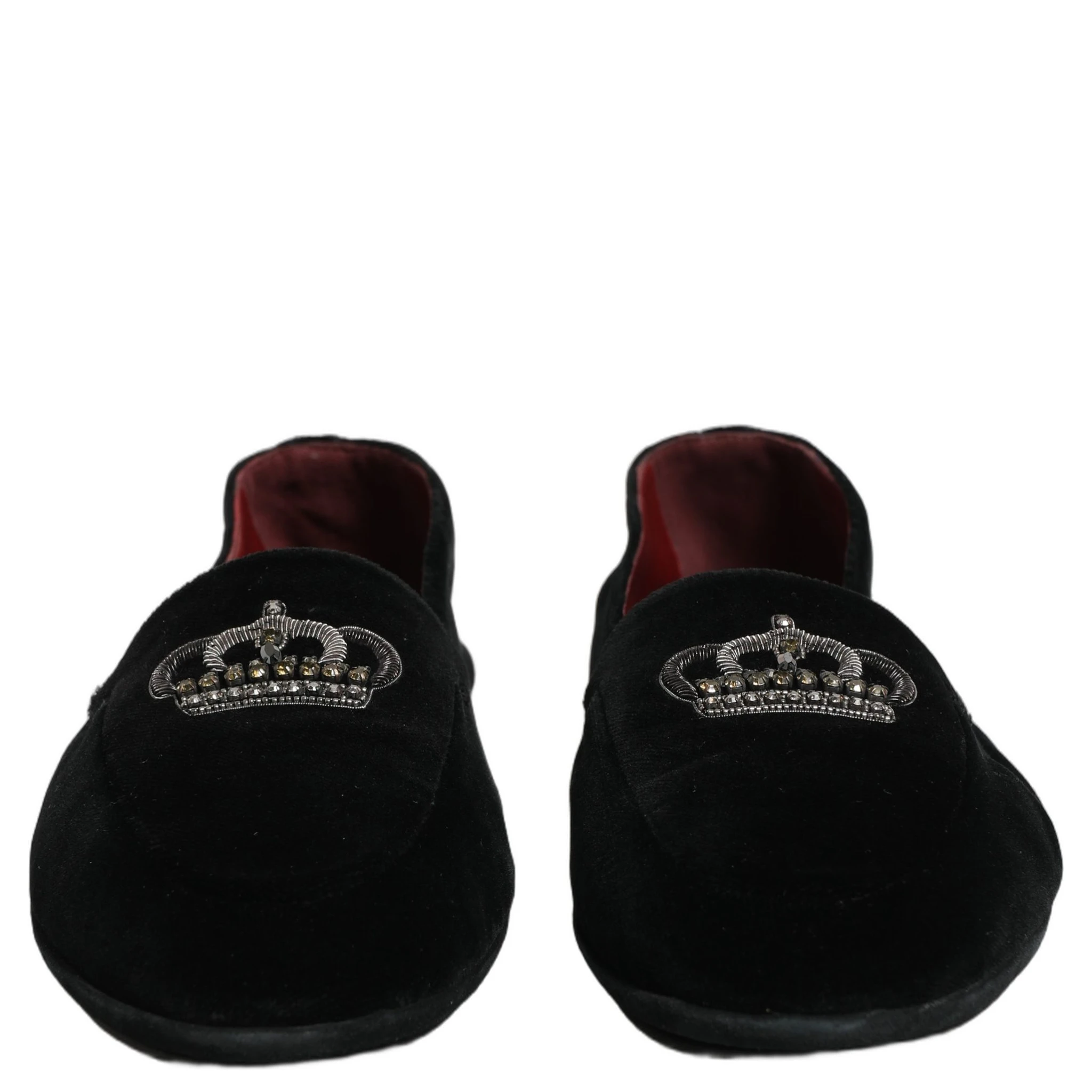 Black Crown Embellished Dress Loafers Shoes