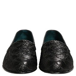 Black Glitter Brocade Men Dress Loafers Shoes