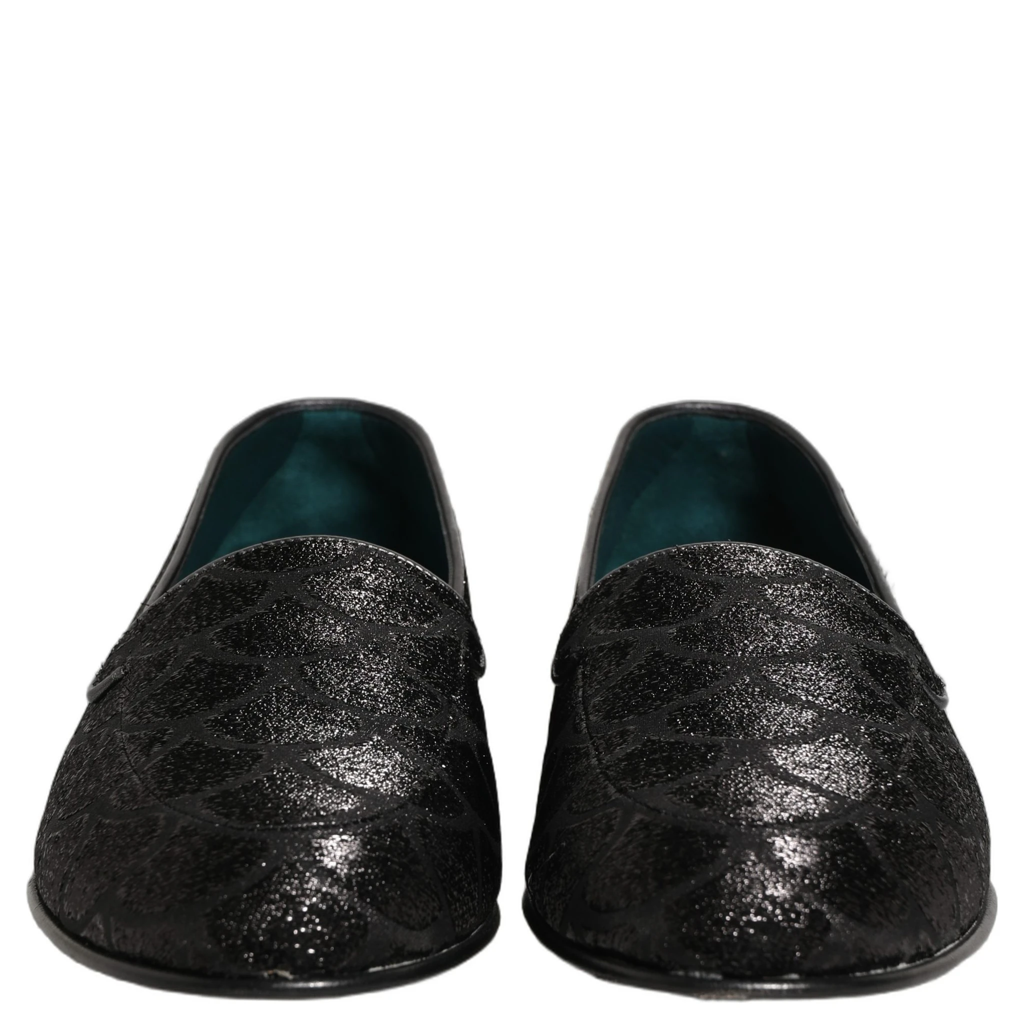 Black Glitter Brocade Men Dress Loafers Shoes