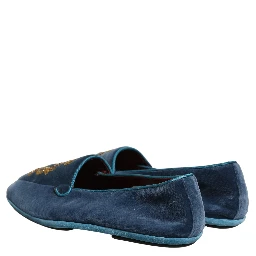 Blue Velvet Crown Embroidery Loafers Shoes