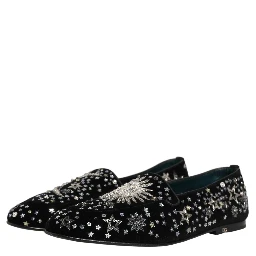 Black Crystal Embellished Dress Loafers Shoes
