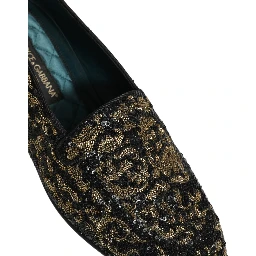Black Gold Embellished Dress Loafers Shoes