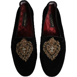 Black Velvet Sacred Heart Dress Loafers Shoes