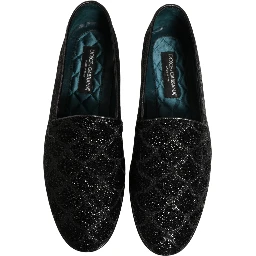 Black Glitter Brocade Men Dress Loafers Shoes