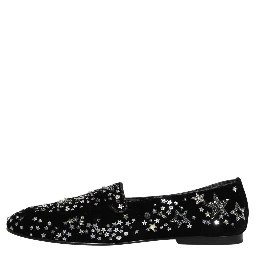 Black Crystal Embellished Dress Loafers Shoes