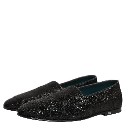 Black Glitter Brocade Men Dress Loafers Shoes
