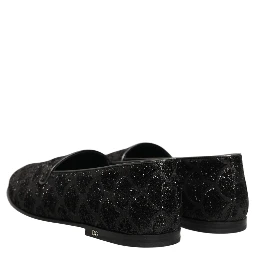 Black Glitter Brocade Men Dress Loafers Shoes