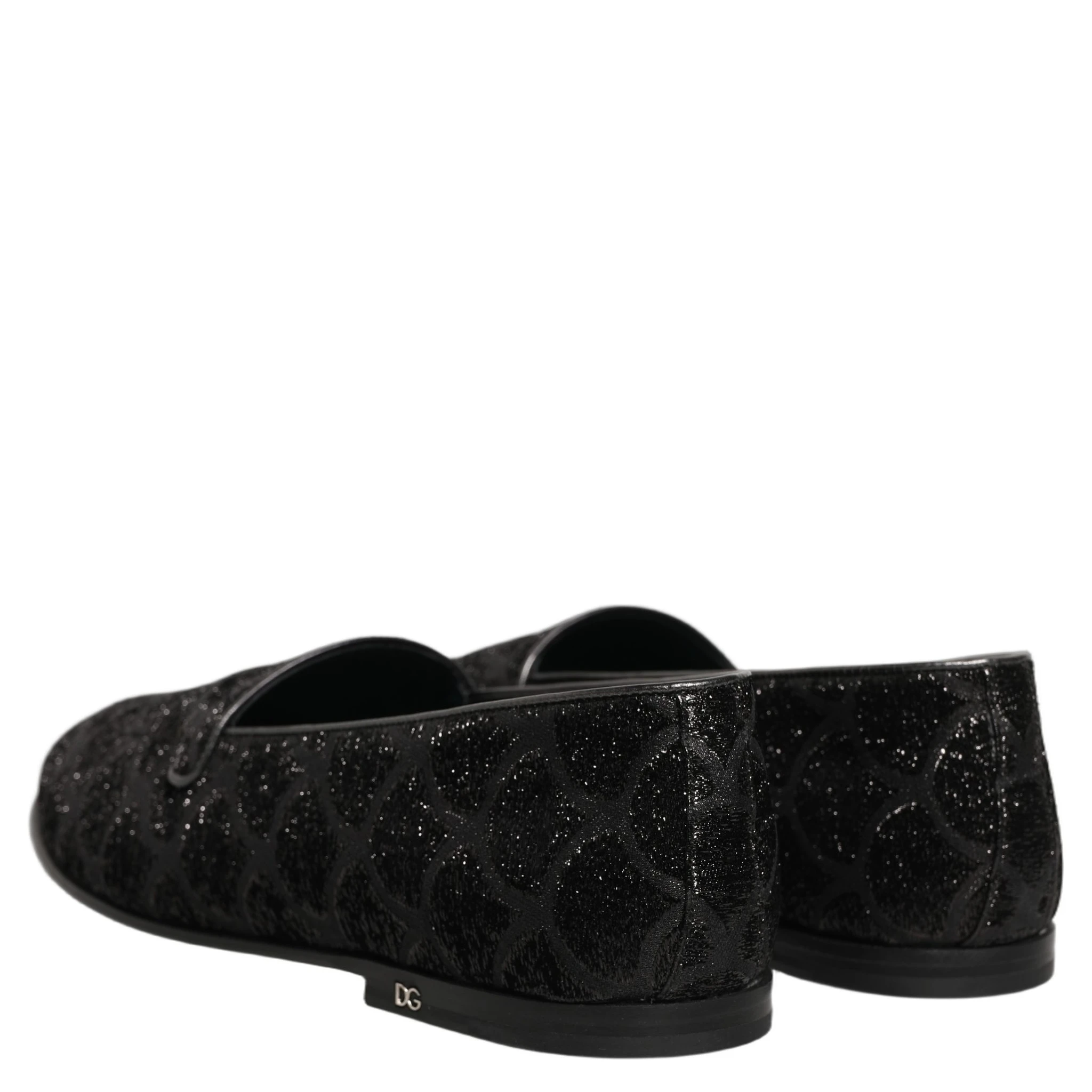 Black Glitter Brocade Men Dress Loafers Shoes
