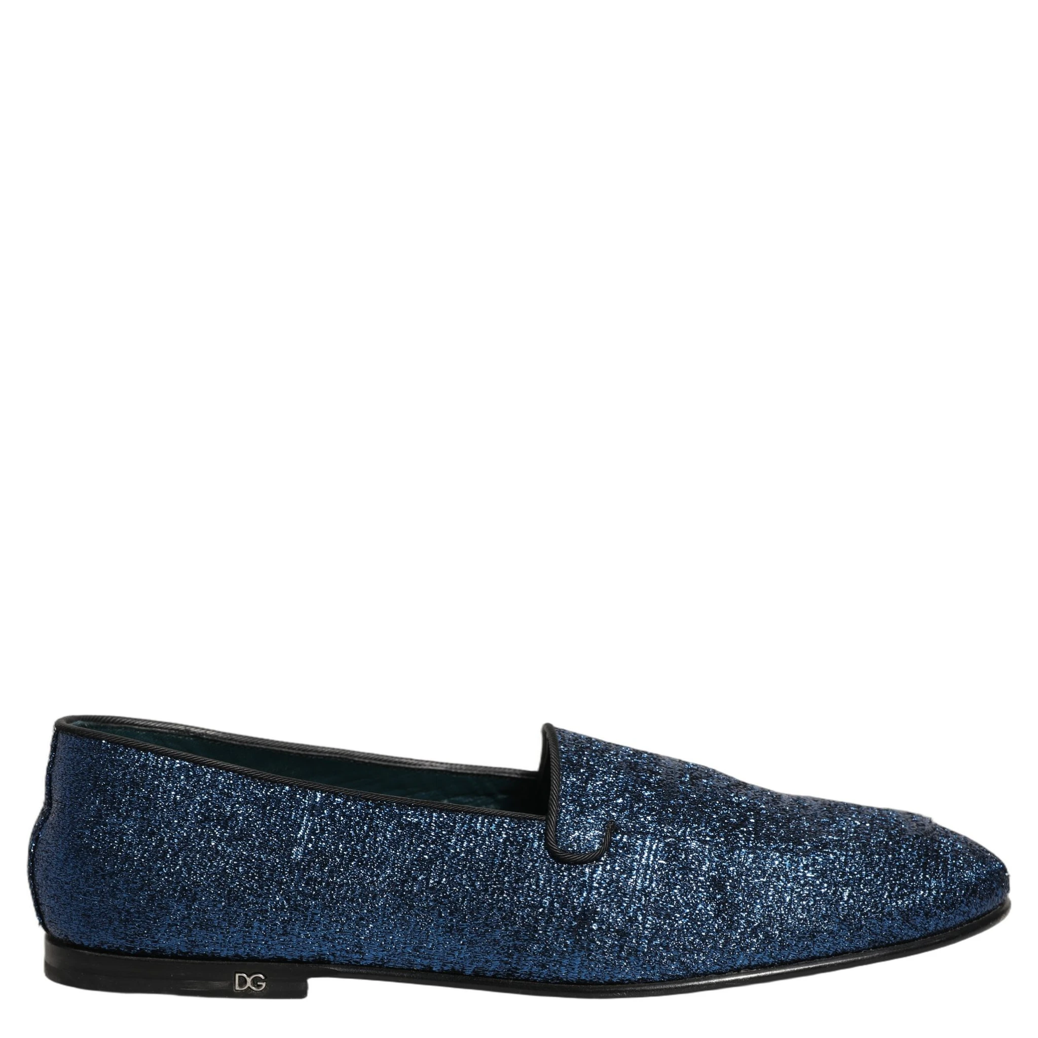 Blue Glitter Lurex DG Logo Dress Loafers Shoes
