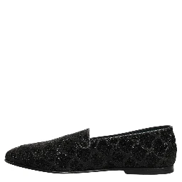Black Glitter Brocade Men Dress Loafers Shoes