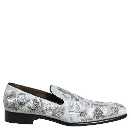 White Floral Embellished Men Loafers Shoes