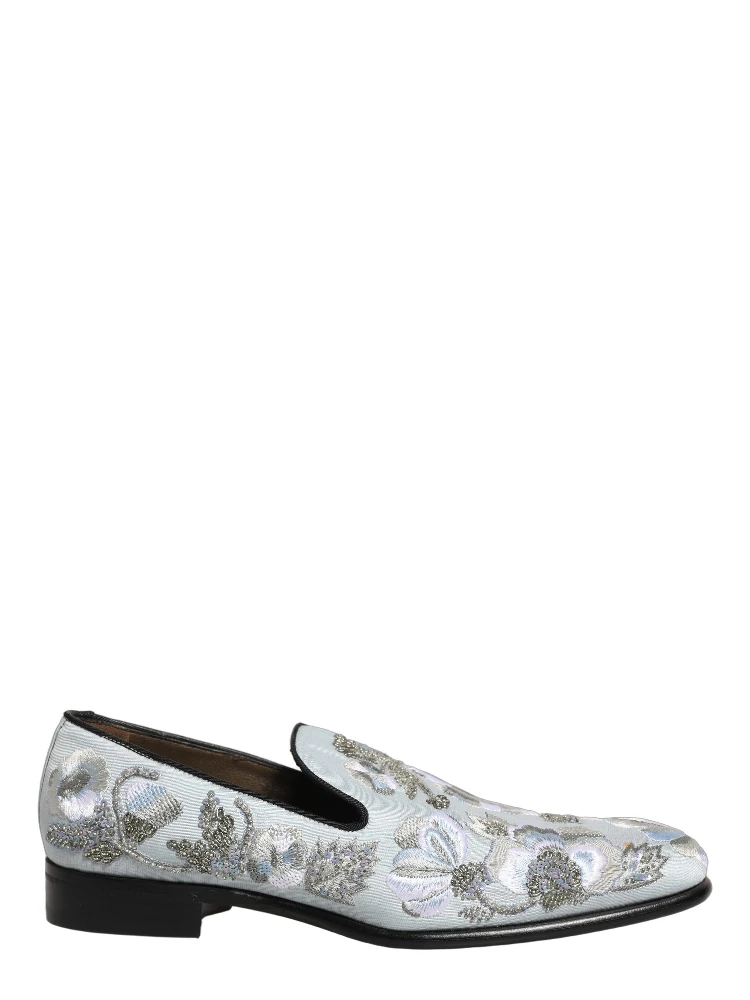 White Floral Embellished Men Loafers Shoes