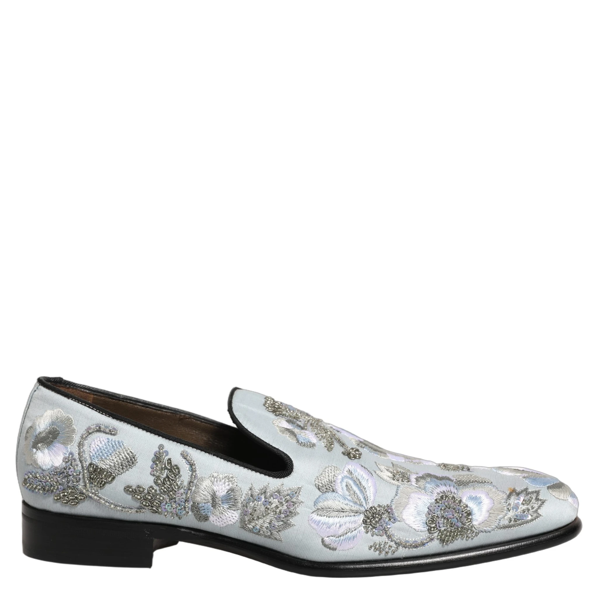 White Floral Embellished Men Loafers Shoes