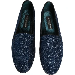 Blue Glitter Lurex DG Logo Dress Loafers Shoes