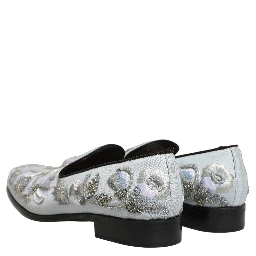 White Floral Embellished Men Loafers Shoes